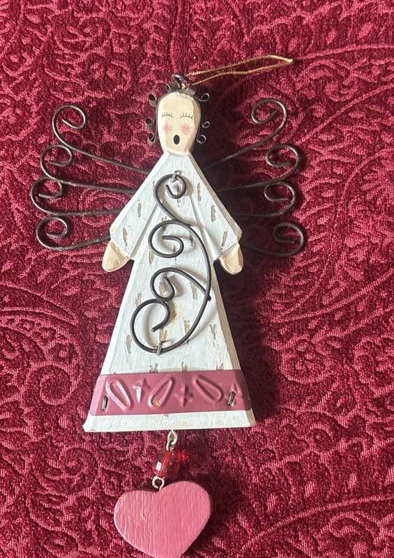 1 Pier One painted Wood  ANGEL Wire Wings 8" Tall Christmas ornament 