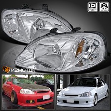Clear Fits 1999-2000 Honda Civic Ek Ej Lx Ex Si Headlights Headlamps Pair 99-00
