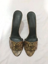 GUCCI BROWN GG CANVAS HEART OPEN TOE HEELS SIZE, EU41,US9.5,