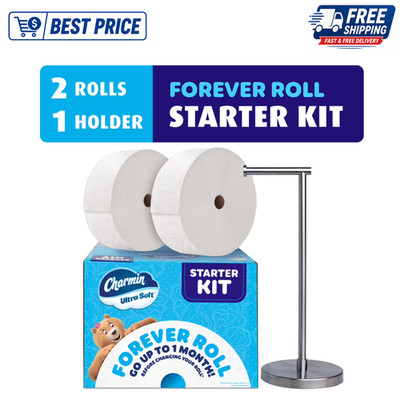 Charmin Ultra Soft Forever Roll Starter Kit Holder, 2 Toilet Paper Rolls, 2-Ply