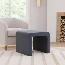 HomePop Arch Velvet Ottoman Blue: Square, No Assembly Required, MDF & Plywood