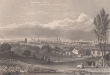 Birmingham in England. from Meyers universe, steel engraving. Art Graphics, 1850
