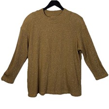 Metallic Gold Sweater Mockneck Pullover Jumper XL 1980s USA Made Glitter Holiday
