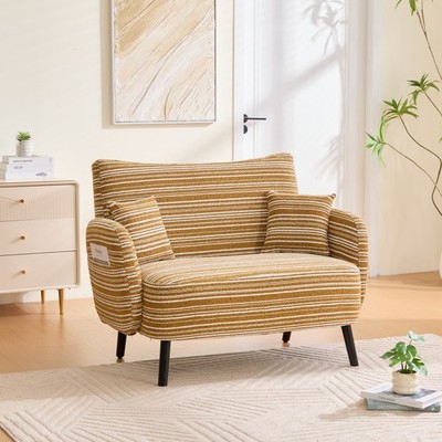 Modern Deep Seated Loveseat Sofa Upholstered 2-Seater Armchair w/ 2 Pillows