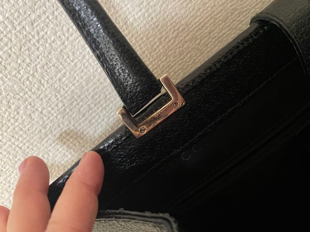 GUCCI Black Leather Tote Bag Women's Vintage Large Handbag A4 Size thumbnail 4