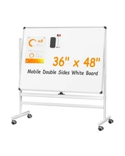 VUSIGN Rolling Whiteboard, 48 x 36 Inches Double Side White Board Dry Erase o...
