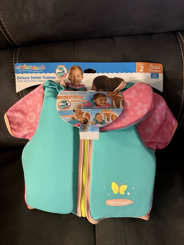 SwimSchool Deluxe 3-in-1 Swim Trainer Vest Kids Level 2 Pink/Aqua 2-4 Years