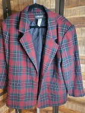 Sag Harbor Plaid Wool Blend Blazer Red Green Yellow Plus Size 20W Women