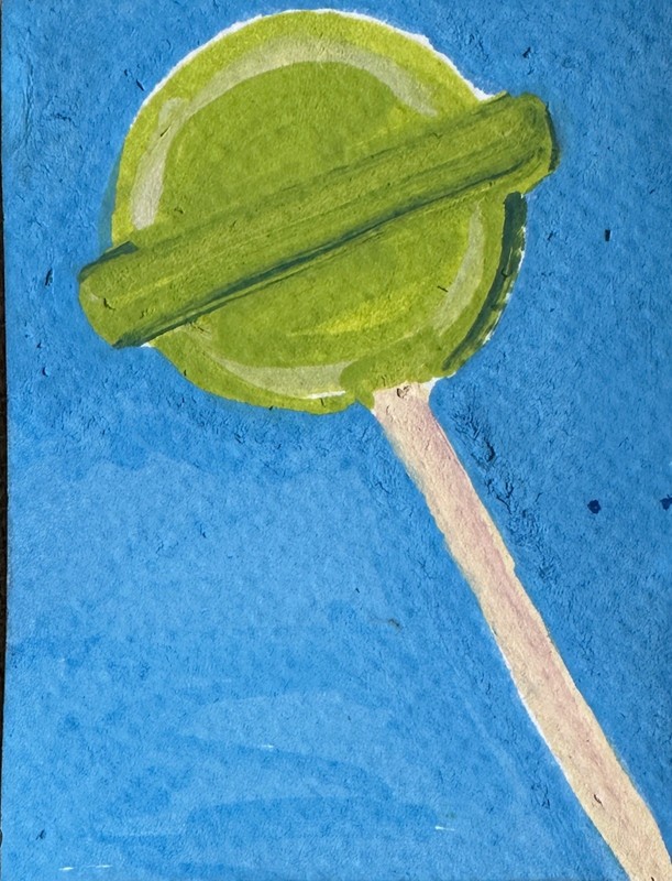 ACEO Original Acrylic Green Lollipop Sweet Candy by Bri Sander 3.5 x 2.5” OOAK 