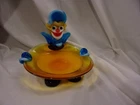 'VTG Murano Orange & Blue  Art Glass Clown Ashtray  RARE Excellent  7" x 6"