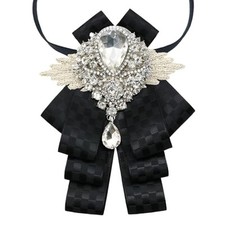 Womens Mens Bow Tie, Ribbon Rhinestone Crystal Bow Ties for Women Black Plaid