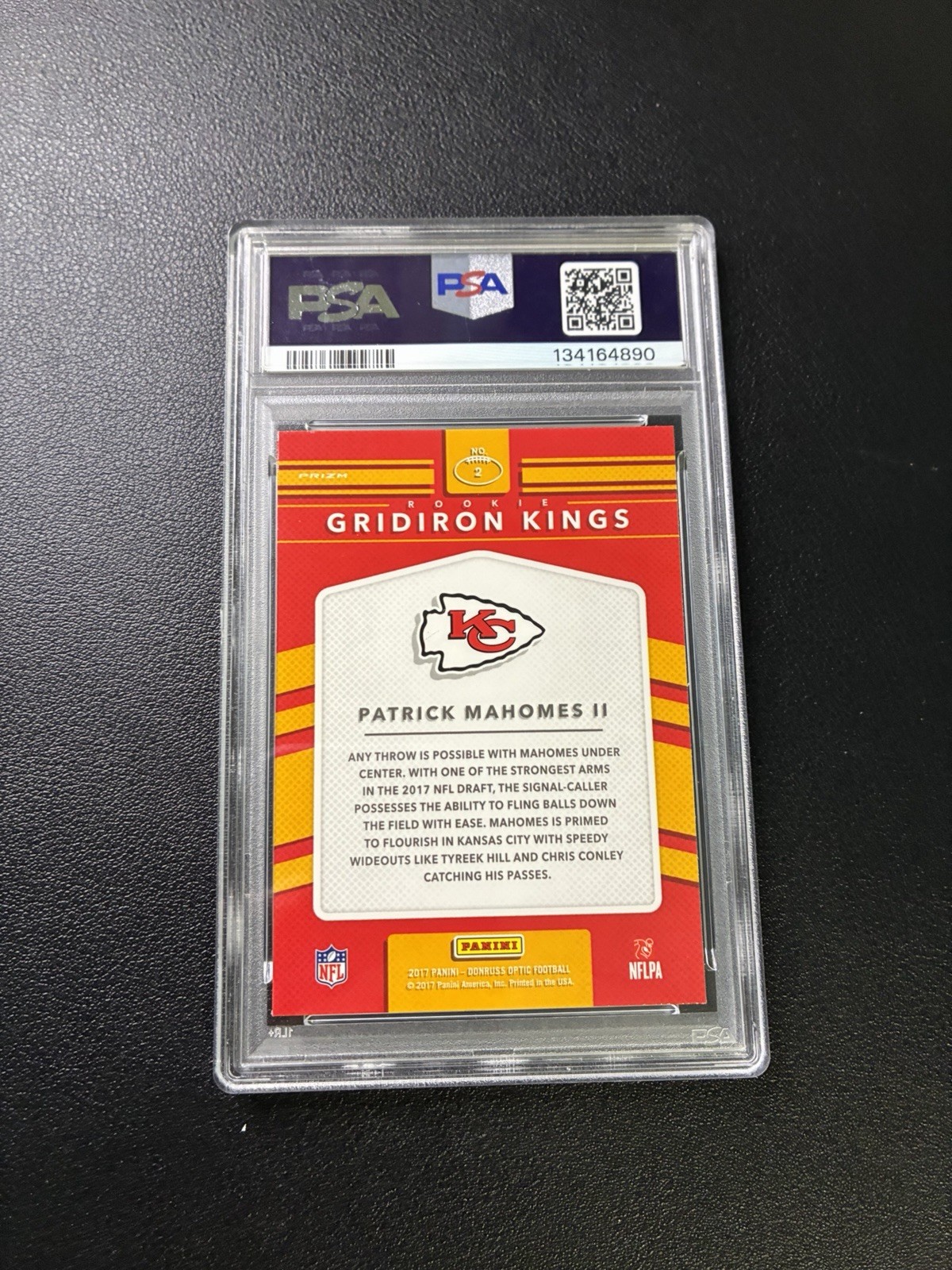 2017 Panini Donruss Optic #2 PATRICK MAHOMES II Rookie Gridiron Kings PSA 9 MINT view 2