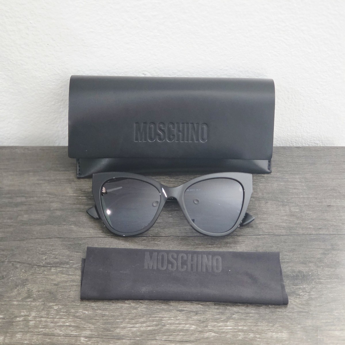 Authentic Moschino Black Cat Eye Sunglasses Gold Buckle Detail 54□19 140 w/Case Moschino Black Studded Side Cat-Eye Sunglasses | FOMO main image 3