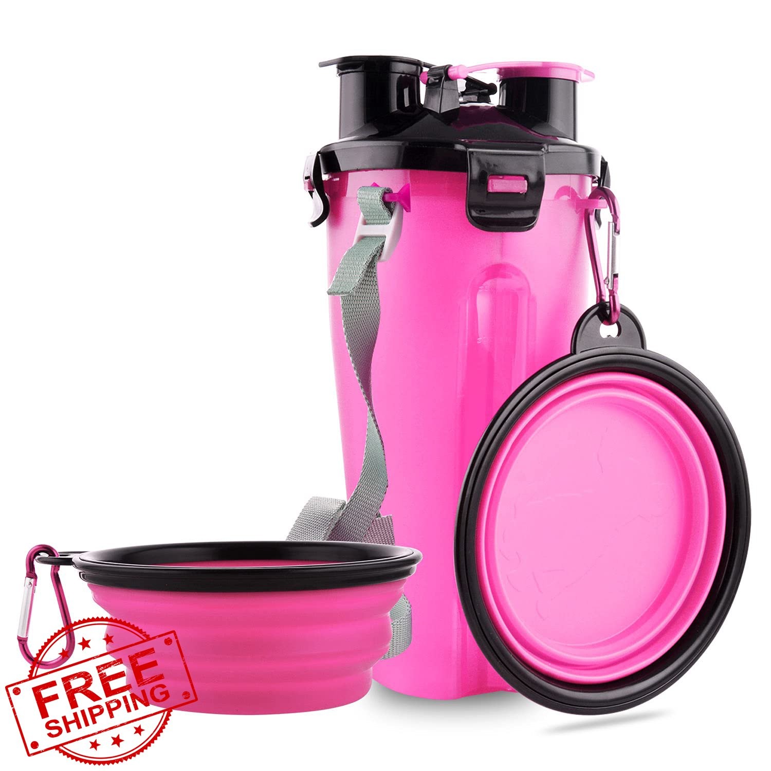 Guardians Dog Travel Bottle and Bowl, Pink Pet Food/Water