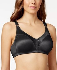 NWT Bali Double Support Wireless Bra Sz 40C Black Full Coverage Satin DF3820