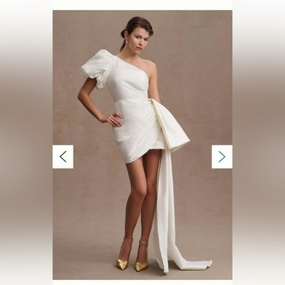 Sachin & Babi Dova Puffed One-Shoulder Bow Train Wrap Mini Dress 10 nwt