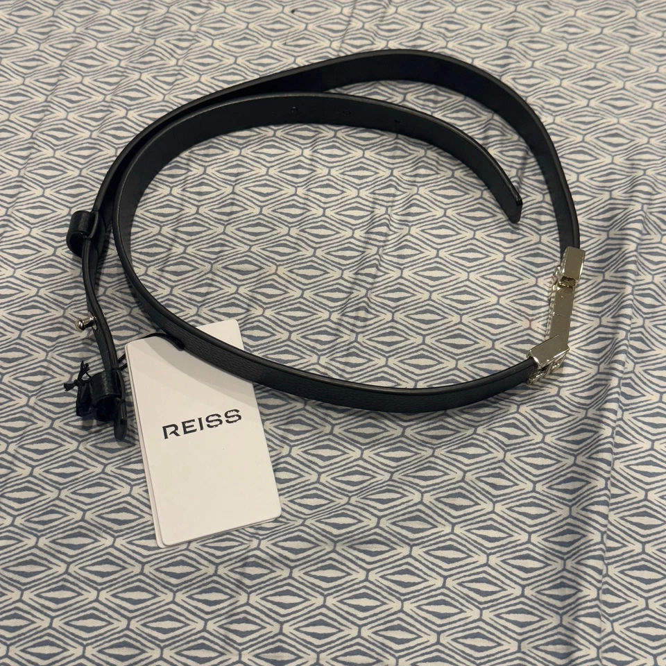 Cinturón delgado REISS para mujer de cuero Hayley con bisagra cuadrada negro talla pequeña nuevo con etiquetas Foto 4 de 4