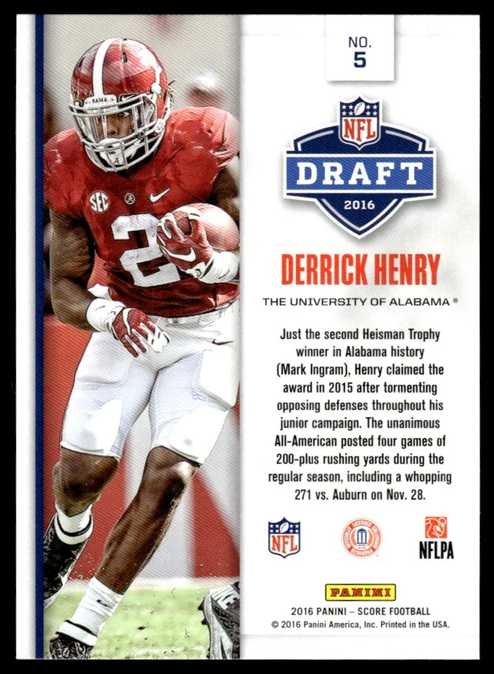2016 Score NFL Draft Gold Derrick Henry Alabama Crimson Tide #5 - Image 2 of 2