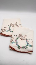 NEW Vintage Hand Embroidered Love Birds Matching Pair Of Pillowcases , 32  x19  