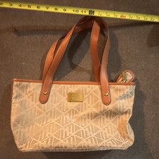 Lauren Ralph Lauren Beige Brown Logo Medium Tote Zip Detachable Strap Pockets