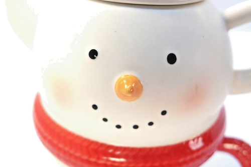 Hallmark Tea For One Ceramic Snowman Teapot Stackable Combo ~7" Tall Blemishes - Picture 2 of 8