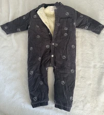 Rylee & Cru Peace Sign Gray Cord Cozy Sherpa Coverall Jumpsuit Baby Boy 18-24 m