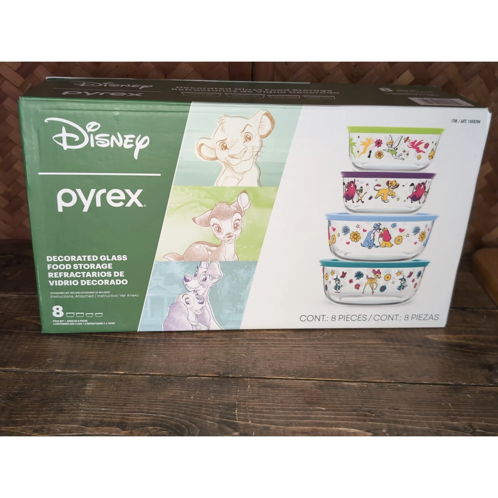 NIB Pyrex Disney 8-Piece Decorated Glass Food Storage Set