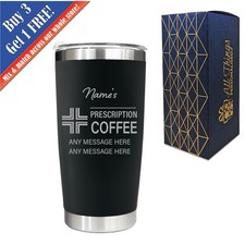 Personalised Black Travel Cup, Engraved Prescription For Coffee Design 500ml
