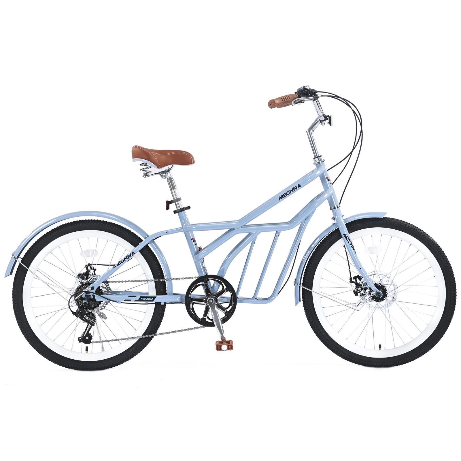 Steel Frame 6-Speed Commuter Bike, 24-Inch Wheels, Cushioned Saddle & Double