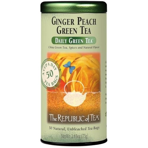 The Republic of Tea - Ginger Peach Green Tea, 50 Tea Bags, Tin  Assorted Sizes 