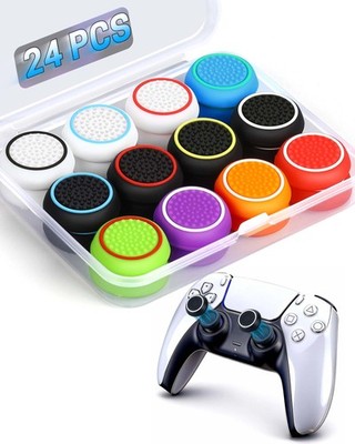 24 PCS Premium Silicone Thumb Grips for PS4/PS5/Xbox Controller, Rainbow Non-Sli