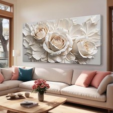 Canvas Art Wall Decor Print Paintings White Flower Wall Art 40"L x 20"W white