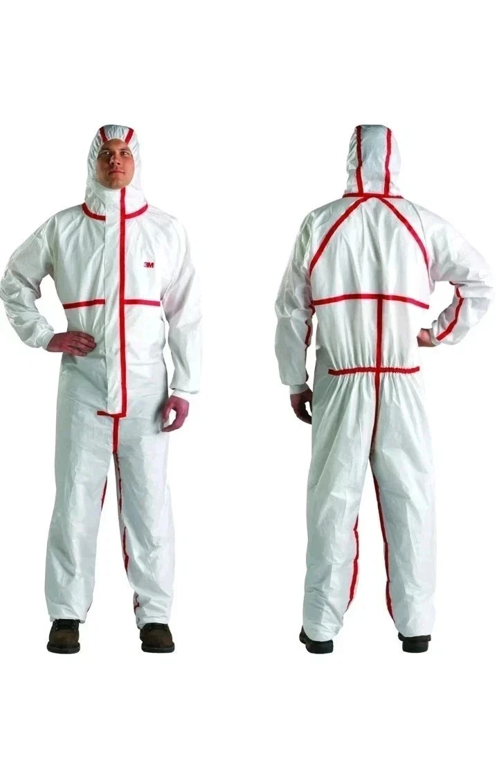 3M 4565-BLK Large Hooded Disposable Protective Coverall White/Red - product detail image 1