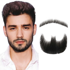 Human Hair Beard Goatee, Highly Realistic Fake Mustache for Men Black 