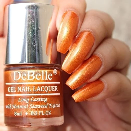 DeBelle Gel Nail Polish Aurora (Amber with Copper Glitter Nail Paint)|Non UV - G
