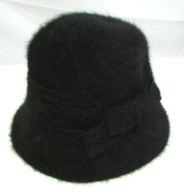 Nine West Womens Black Faux Fur Microbrim Cloche Hat NEW