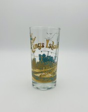 MCM Vintage Kings Island Vaso Verde azulado y dorado Montaña rusa Torre Eifel Vidrio
