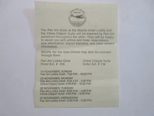 vintage Pan Am Desk at the Manilia Hotel Lobby China Clipper Suite info sheet