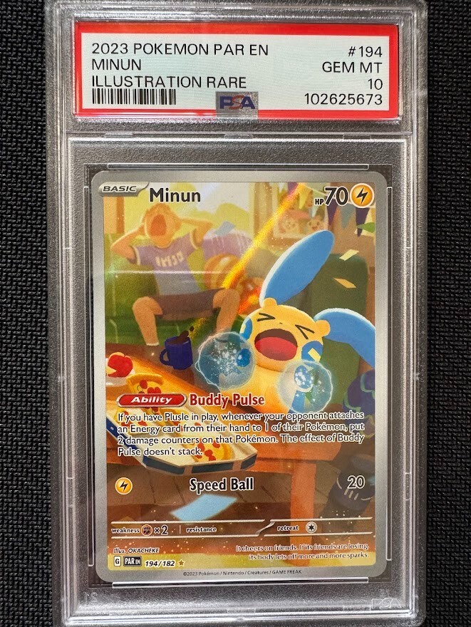 PSA 10 Minun 194/182 Paradox Rift Illustration Rare Pokemon English