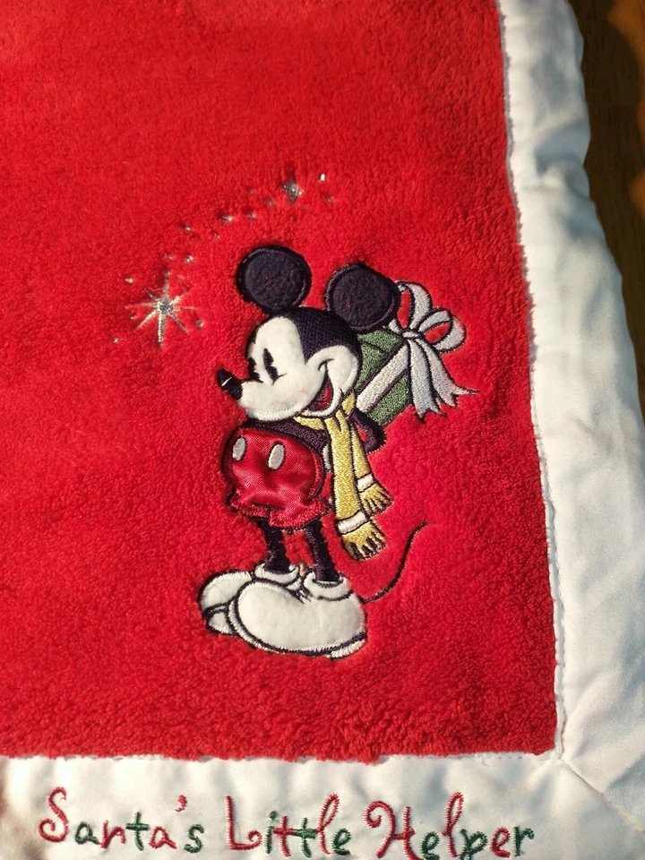 Disney Bebé Mickey Mouse Navidad Rojo Lovey Manta Papá Noel Pequeño ayudante Foto 2 de 4