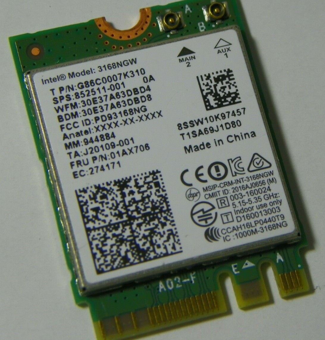 New Intel Dual Band Wireless-AC 3168 NGFF 01AX706 852511-001 