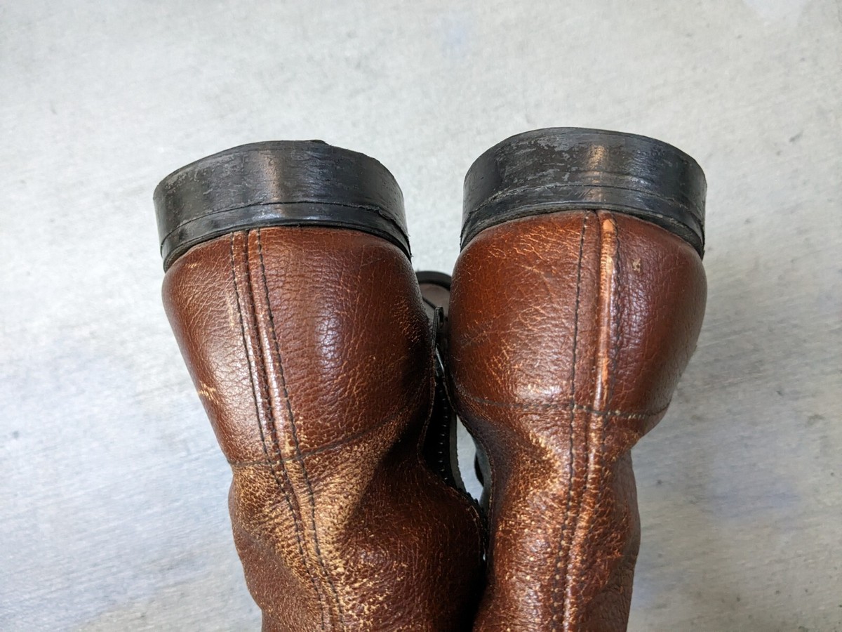 Vintage Side Zip Boots Brown Men 8.5 D Leather Shoes Dress Shoes