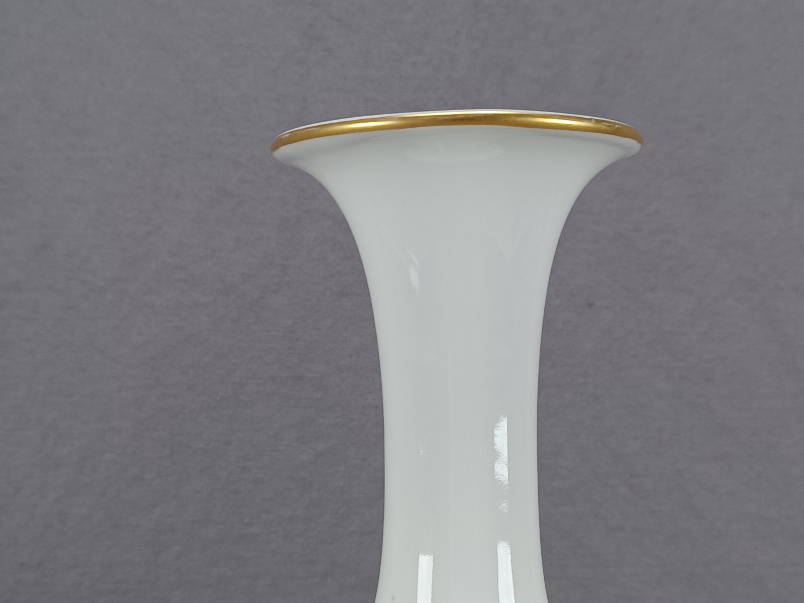 KPM Berlin White Glazed & Gold Rimmed Asia Form 11 Inch Vase Circa 1975