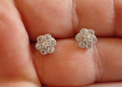 925 STERLING SILVER LADIES CLUSTER STUD EARRINGS W/ .50 CT DIAMONDS/ NEW DESIGN!