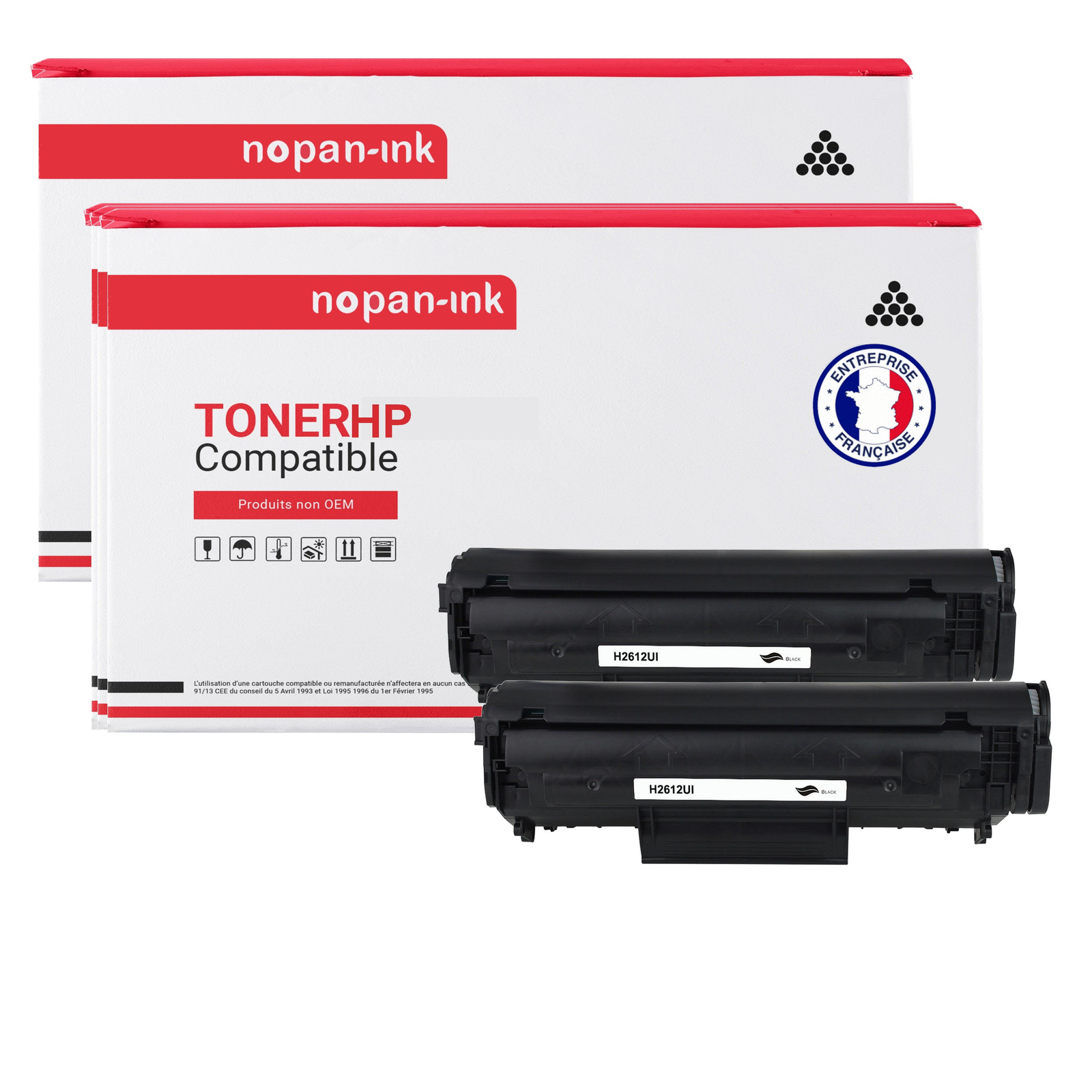 Toner Q2612A 12A noir pour télétravail et bureau lot de 2 compatibles HP
