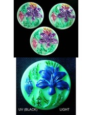 3 Czech Vaseline Glass Buttons #B717 - 28 mm or 1" - EXOTIC FLOWERS!!!!