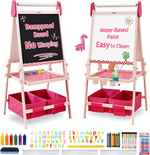 Adjustable Kids Art Easel with Chalkboard  Paper Roll - Pink