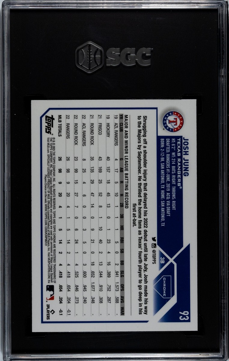 2023 Topps Chrome JOSH JUNG Sepia Refractor Rookie RC #93 SGC 10