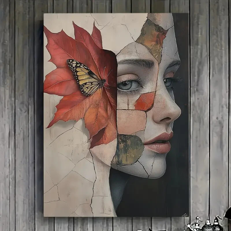Vintage-Inspired Butterfly Crack Side  Wall Art  Canvas Unframed/Framed