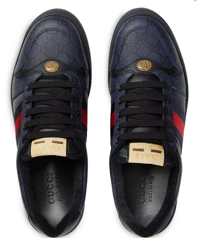 Baskets homme Gucci Screener toile et cuir bleu   Taille 10 / NEUVES avec BOITE